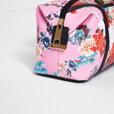 Pink and red floral print make-up bag